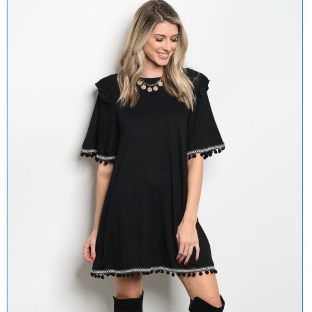Black Tee Pom Pom dress